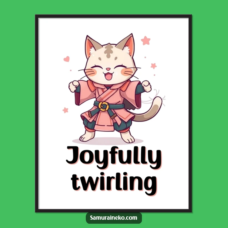 Funny Feline Samurai Spin Digital Print - Vibrant Art for Joyful Spaces