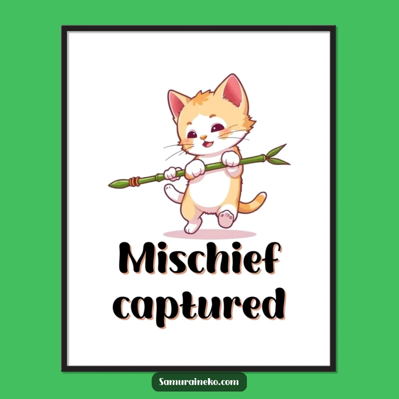 Funny Mischievous Kitten Digital Art: Ninja Somersault Print - Instant Funny Gift