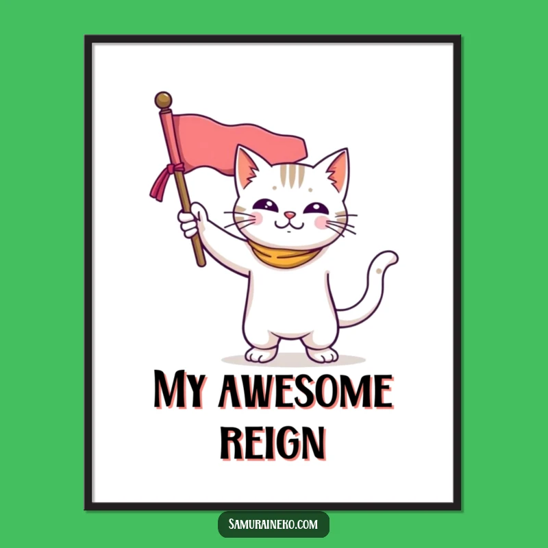 Funny Cat Hero Digital Art: Majestic Feline Banner Decor - Unique Funny Gift!