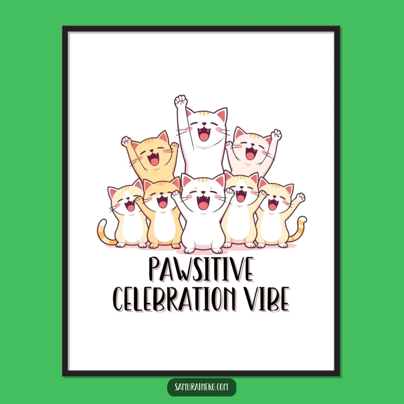 Funny Digital Art Print: Victory Cats - Joyful Celebration Decor, Instant Gift