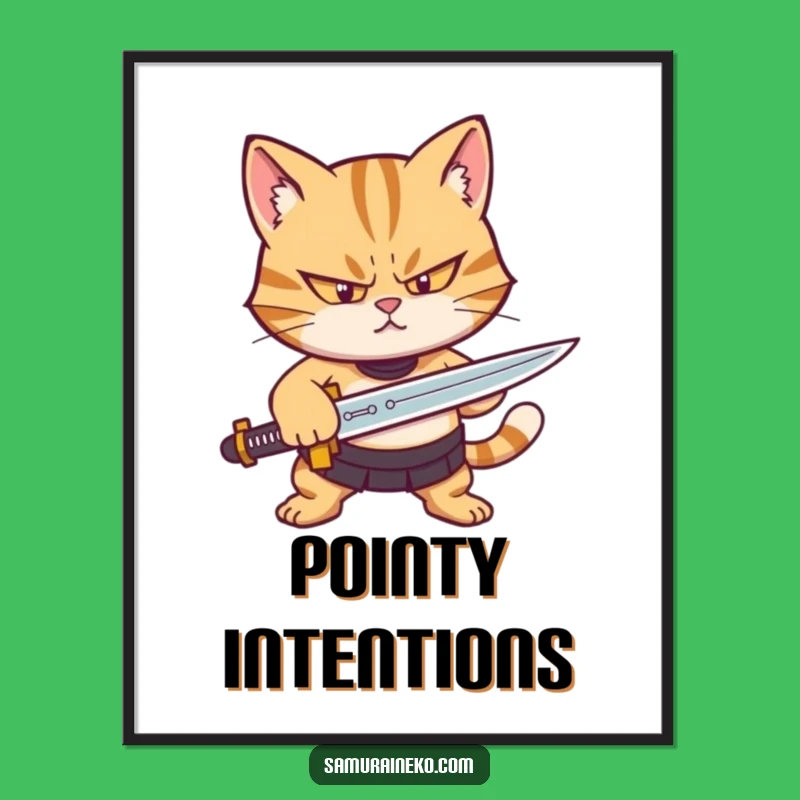 Funny Cat Warrior Digital Art: Determined Feline Sharpening Sword, Instant Hilarious Gift