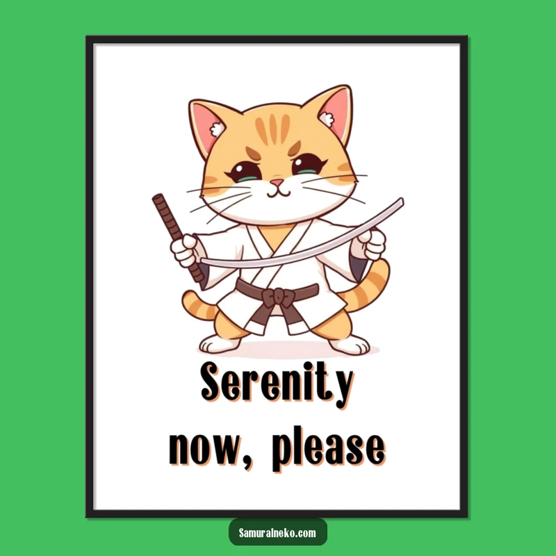 Funny Focused Cat Sword Digital Art - Hilarious Printable Decor