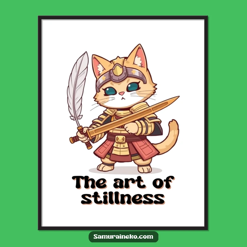 Funny Samurai Cat Armor Digital Art - Detailed Printable Decor