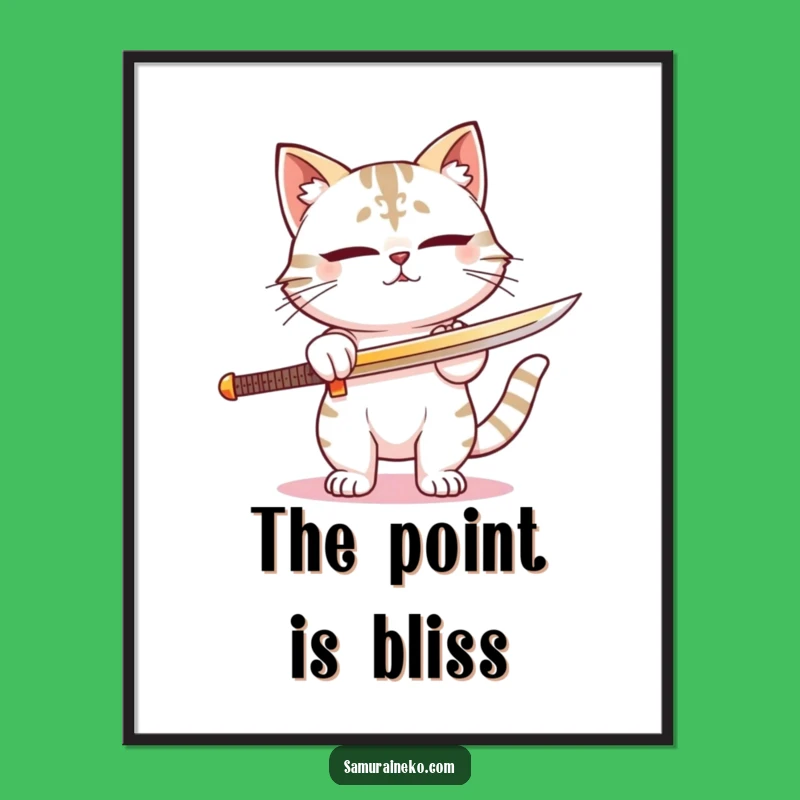 Funny Samurai Cat Sword Digital Print - Focused Art for Your Walls