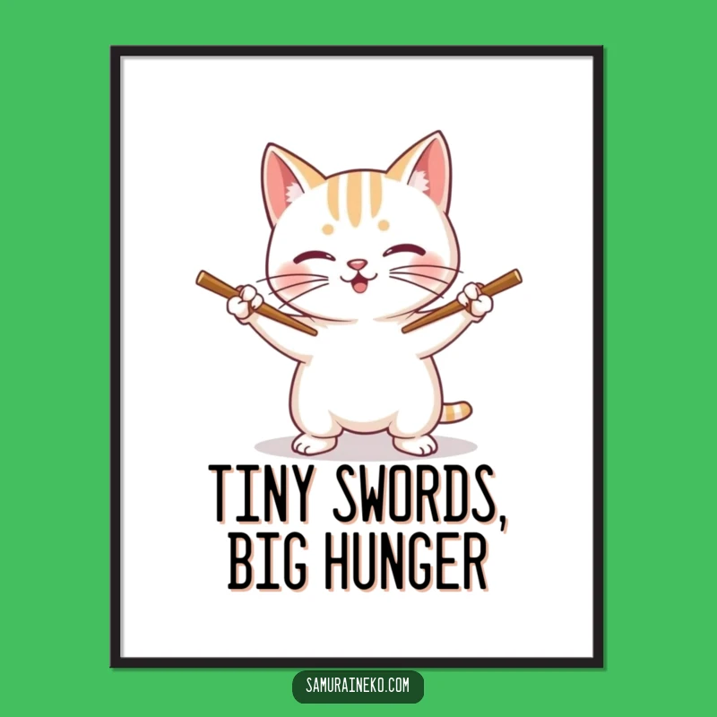 Funny Cat Chopstick Master Digital Print: Instant Hilarious Art for Your Walls