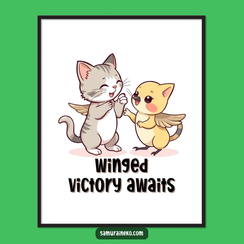 Funny Cat vs Sparrow Digital Print: Bring Hilarious Art Home