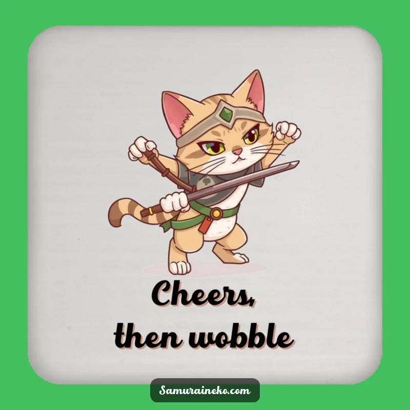Funny Falling Cat Warrior Coaster: Dramatic Pose Fail, Humorous Drink Protector Gift