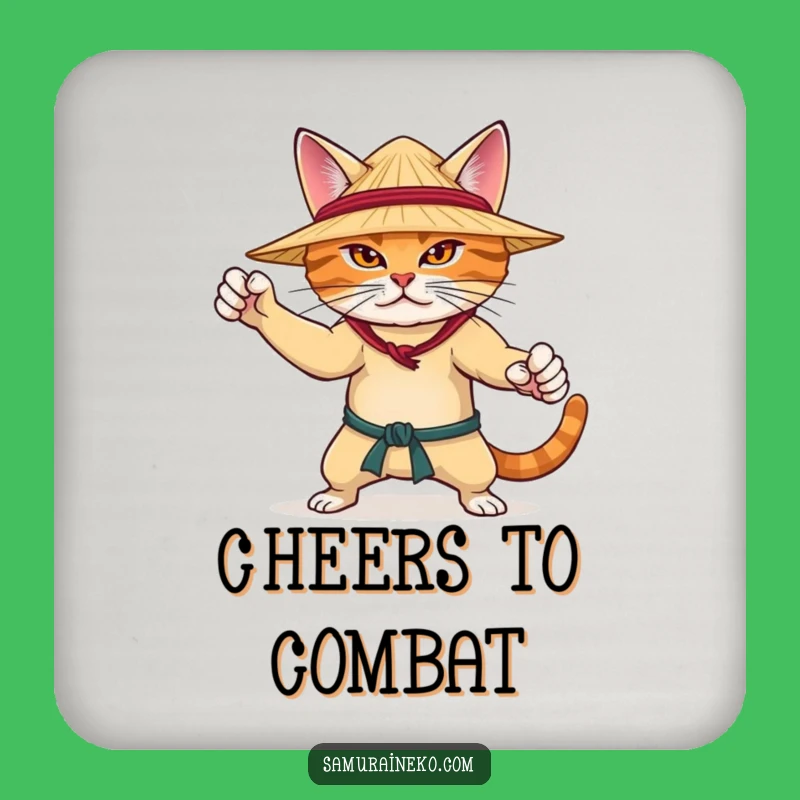 Funny Cat Martial Arts Drink Coaster - Hilarious Gift to Protect Surfaces with Focus
