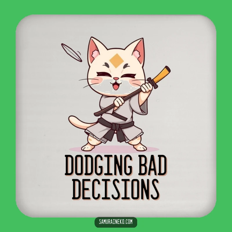 Funny Cat Samurai Shuriken Dodge Coaster: Protect Surfaces with Flair, Funny Gift