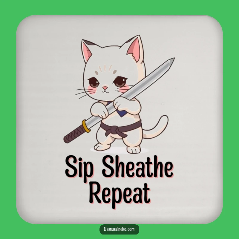 Funny Cat Samurai Coaster: Protect Surfaces with Pride - Drink Gift