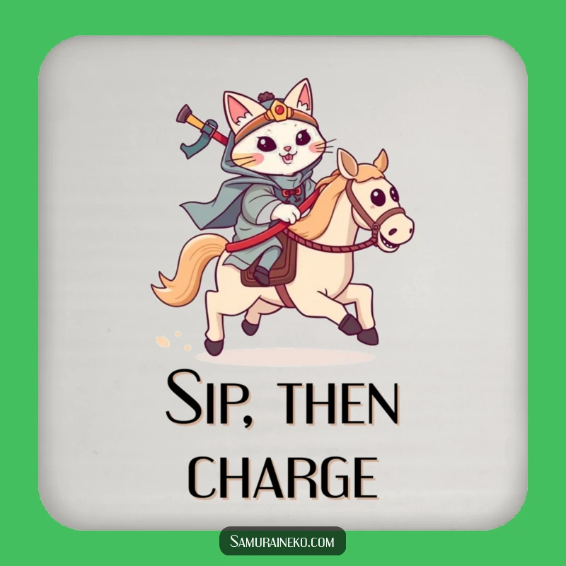 Funny Cat Samurai Hobby Horse Drink Coaster: Protect Surfaces with Courage