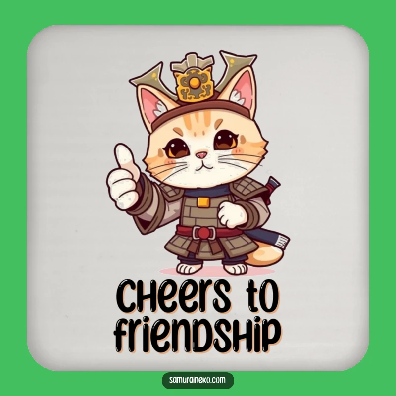 Funny Cat Samurai Thumbs-Up Drink Coaster: Protect Surfaces with Coolness
