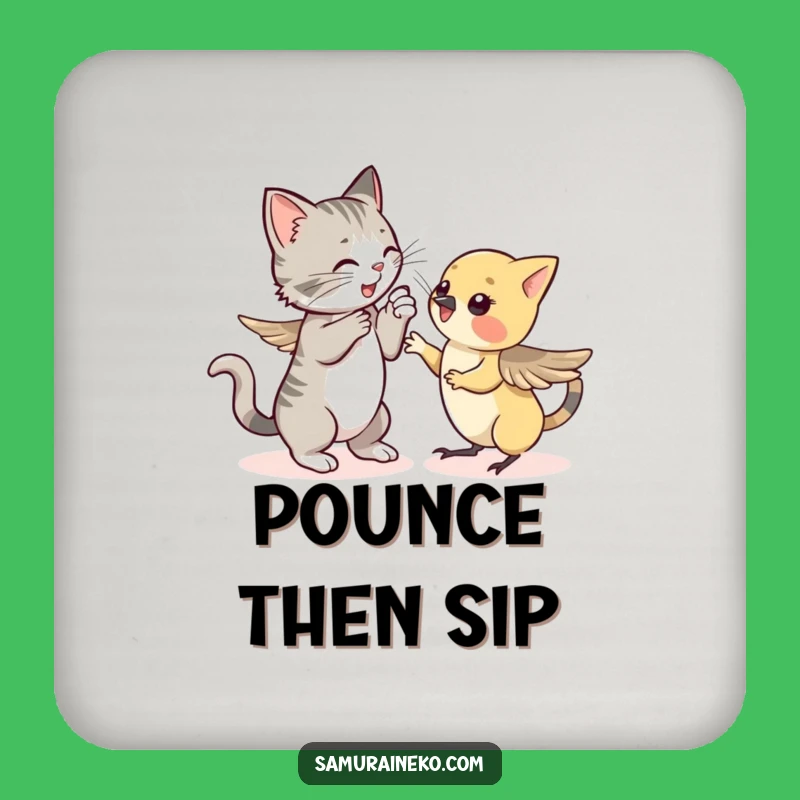 Funny Cat vs Sparrow Coaster Set: Protect Tables with Humor