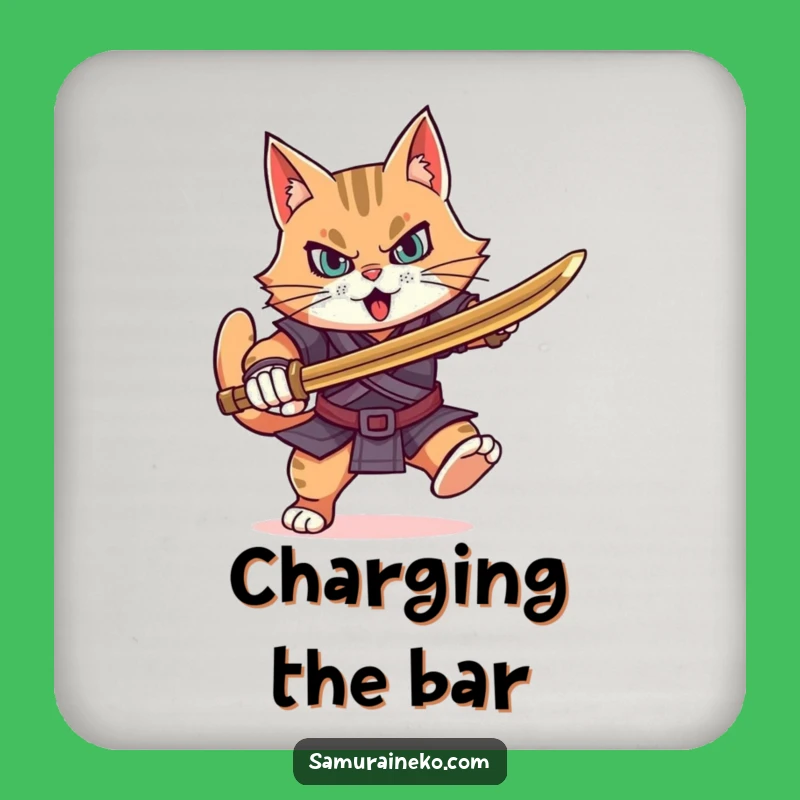 Funny Determined Cat Warrior Coaster: Protect with Strength, Funny Gift