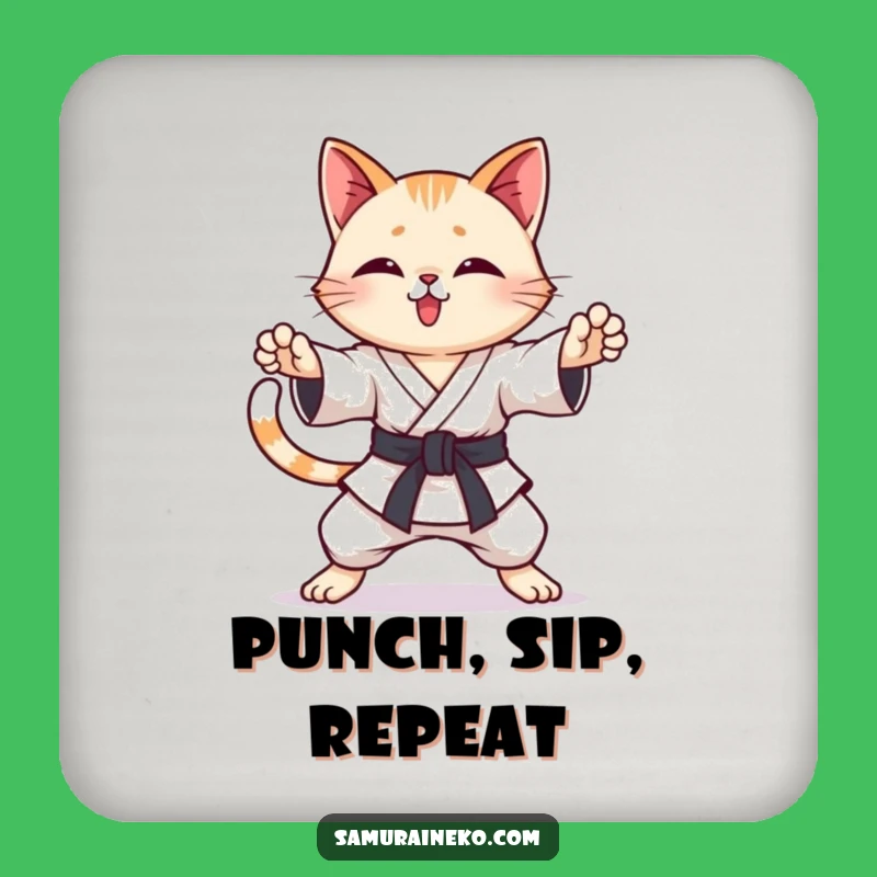 Funny Karate Cat Coaster: Protect Surfaces with Hilarious Martial Arts Flair