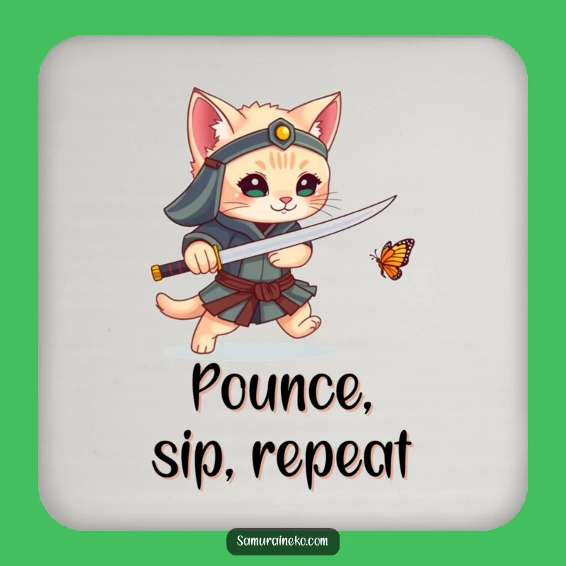 Funny Kitten Samurai Coaster: Protect Surfaces with Feline Warrior Charm