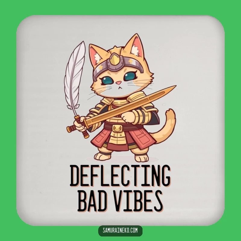Funny Samurai Cat Armor Drink Coaster - Detailed Protection with Warrior Grace