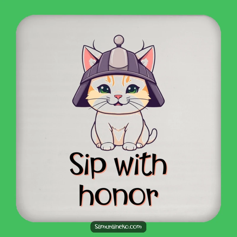 Funny Samurai Cat Coaster: Determined Feline Warrior, Table Protector Gift
