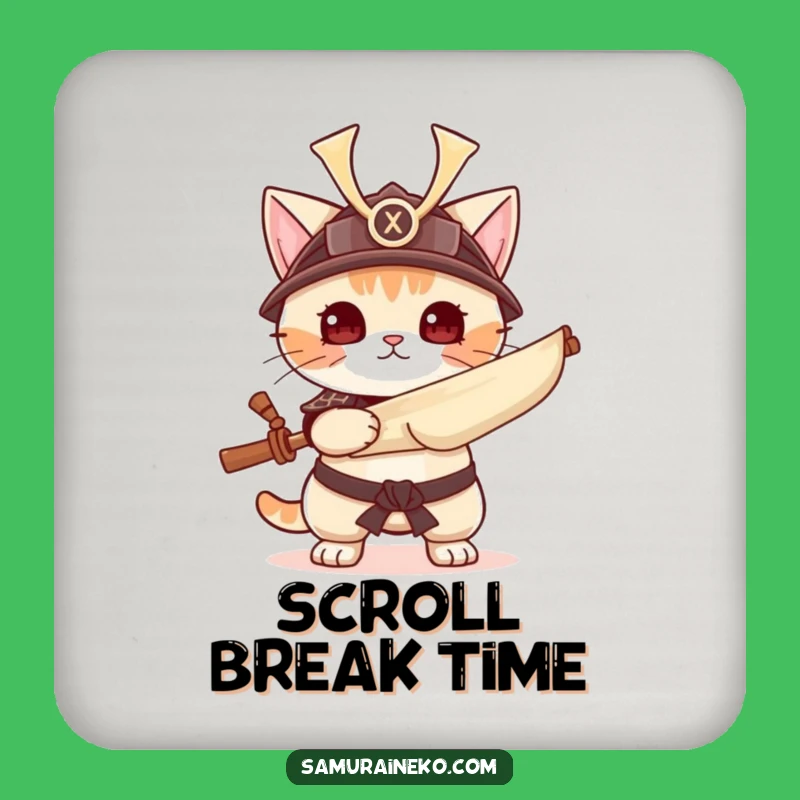 Funny Samurai Cat Coaster Set - Warrior Kitty Protection - Humorous Tabletop Gift