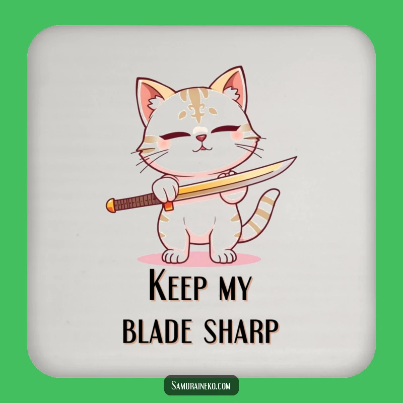 Funny Samurai Cat Sword Coaster - Protect Surfaces with Focused Humor