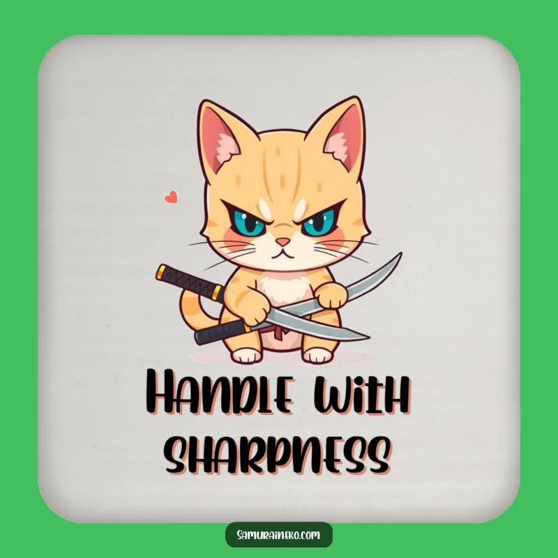Funny Katana Cat Drink Coaster - Hilarious Gift to Protect Surfaces with Sharpness