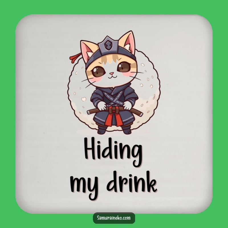 Funny Cat Samurai Rice Ball Coaster: Protect Surfaces with Playfulness, Funny Gift