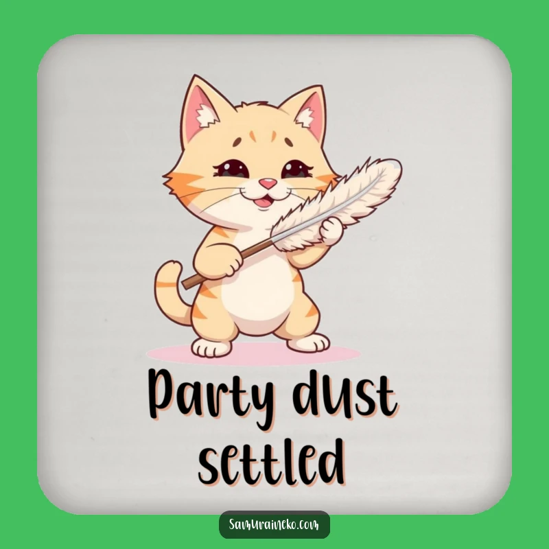 Funny Cat Feather Duster Coaster: Protect Surfaces With Kitty Combat - Cute Funny Gift!