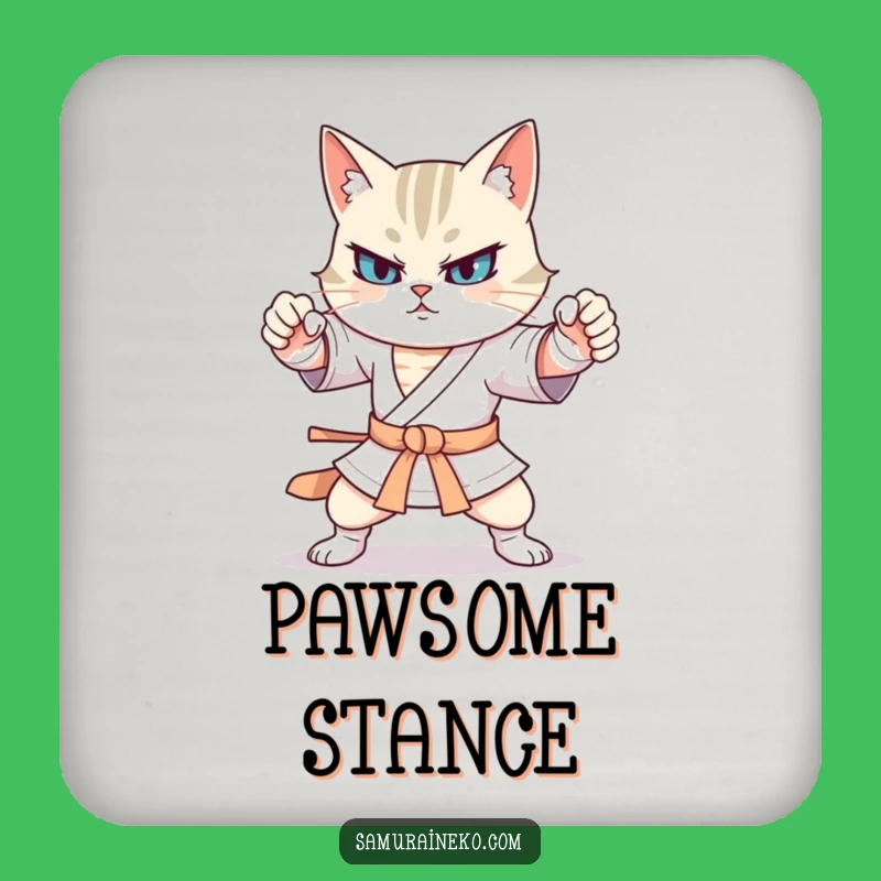 Funny Cat Warrior Coaster: Funny Stances Protect Surfaces, Humorous Gift