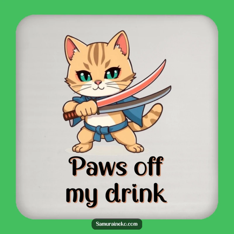 Funny Cat Katana Coaster: Bold Warrior Feline Drink Perfect Gift