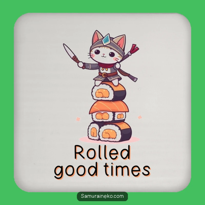 Funny Sushi Cat Warrior Coaster: Protect Drinks with Style, Funny Gift