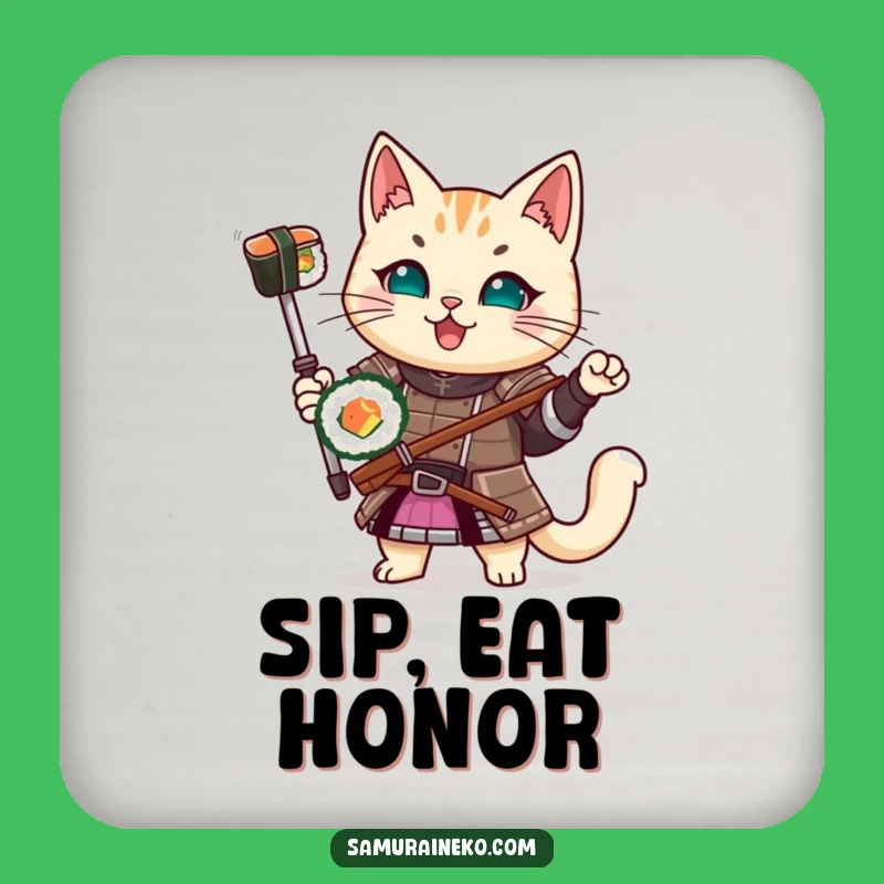 Funny Samurai Cat Sushi Coaster: Protect Surfaces with Hilarious Warrior Flair