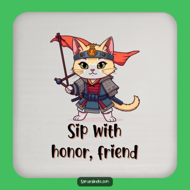 Funny Samurai Cat Coaster: Protect Surfaces with Warrior Feline Flair, Gift