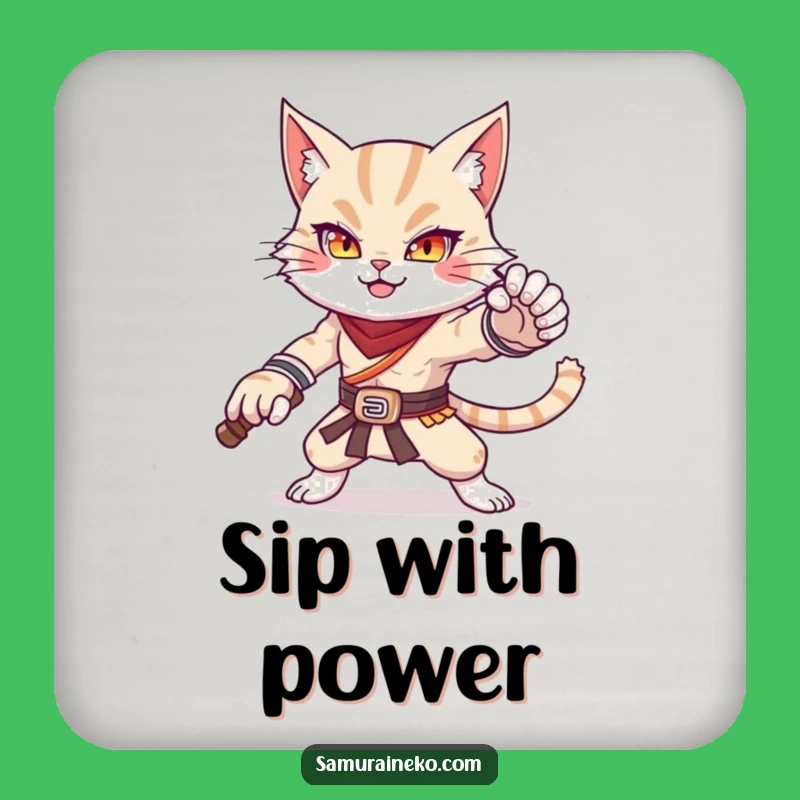 Funny Cat Warrior Coaster: Protect Surfaces with Feline Power
