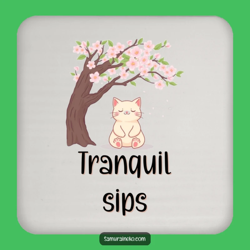 Funny Zen Cat Blossom Coaster Set - Serene Protection for Your Surfaces