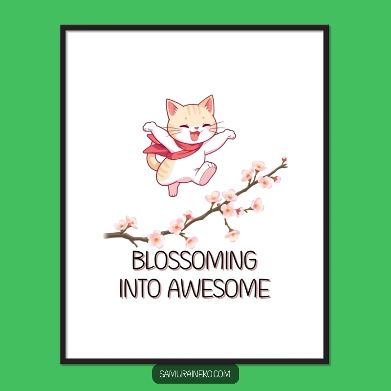 Funny Cat Hero Poster: Artistic Blossom Leap - Perfect Funny Gift!