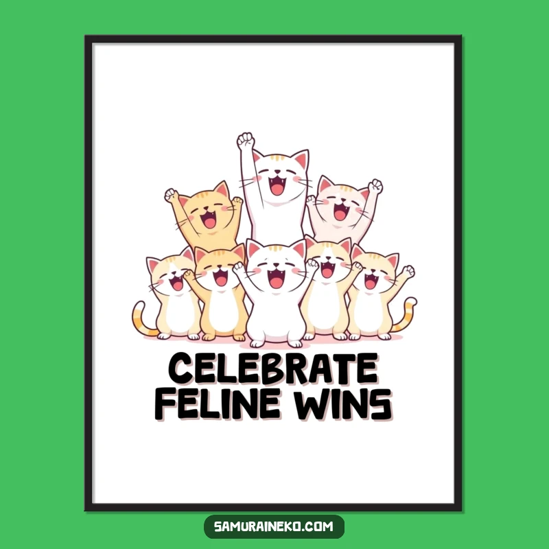 Funny Poster: Victory Cats - Joyful Feline Celebration Art, Wall Decor Gift