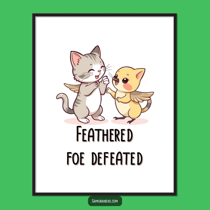 Funny Cat vs Sparrow Poster: Amusing Wall Art for a Touch of Whimsy