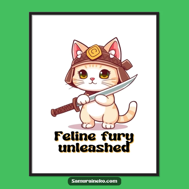 Funny Samurai Cat Helmet Poster - Hilarious Wall Art for Warrior Fans