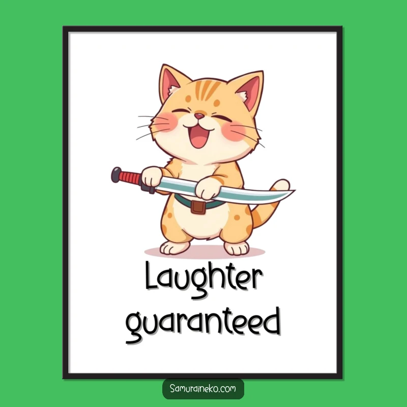 Funny Cat Laughing Sword Poster: Hilarious Feline Art for Joyful Walls