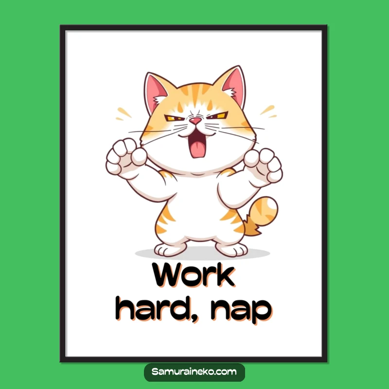 Funny Cat Strike Poster: Determined Feline Art for Martial Arts Fans