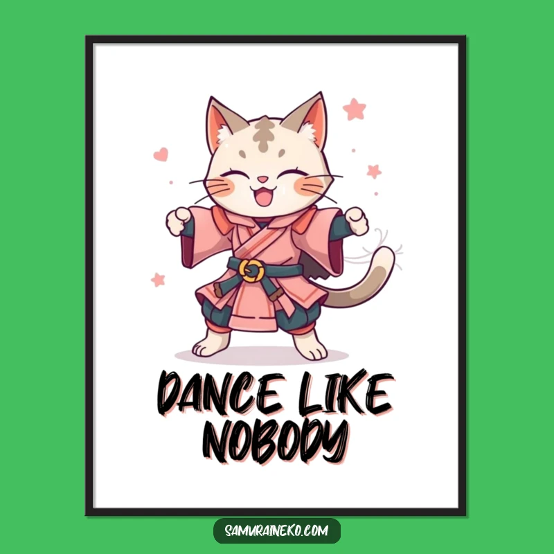 Funny Feline Samurai Spin Poster - Vibrant Art for Celebratory Spaces