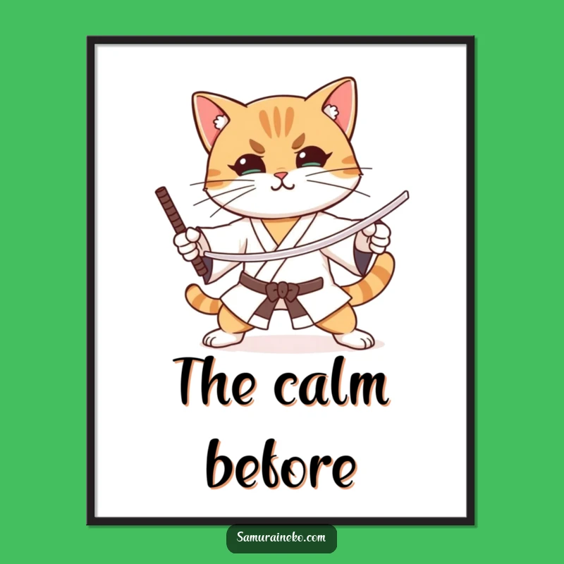 Funny Focused Cat Sword Poster - Hilarious Wall Art for Martial Arts Enthusiasts