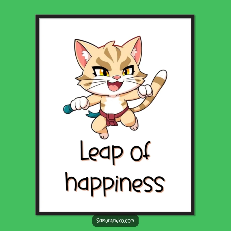 Funny Leaping Feline Warrior Poster: Dynamic Wall Art for a Hilarious Kick