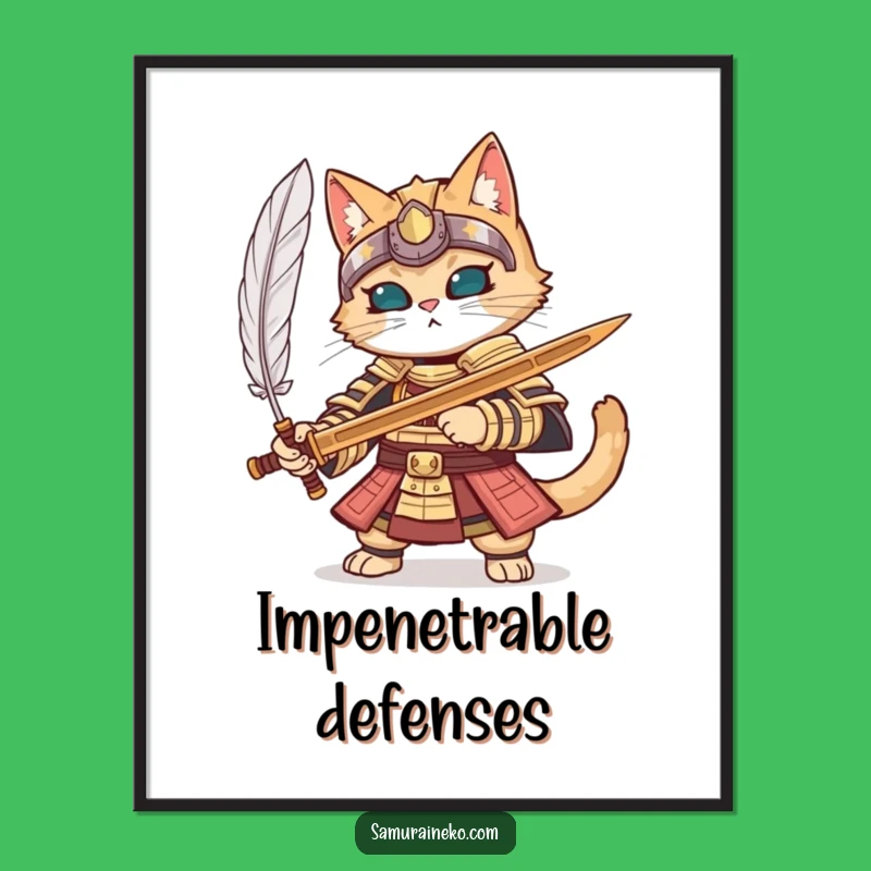 Funny Samurai Cat Armor Poster - Detailed Wall Art for Dedicated Amusers
