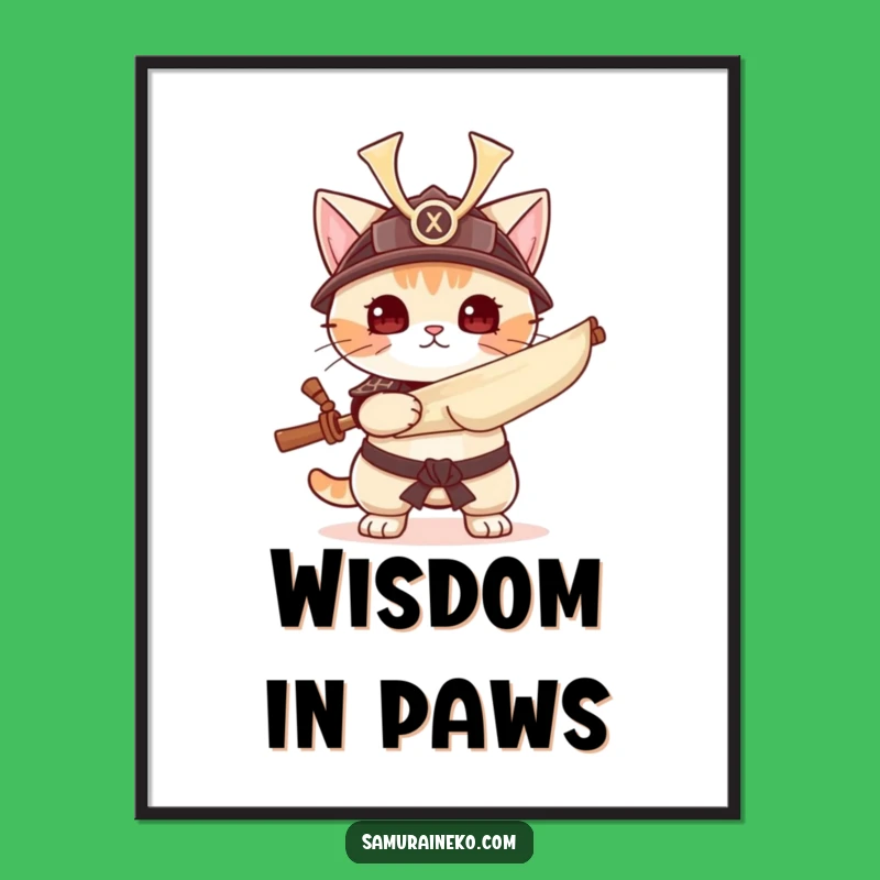 Funny Samurai Cat Poster - Warrior Kitty Scroll Art - Unique Wall Decor Gift