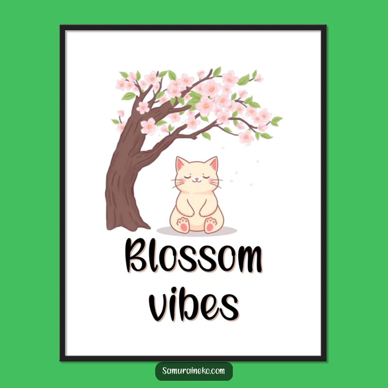 Funny Zen Cat Blossom Poster - Serene Wall Art & Mindful Gift