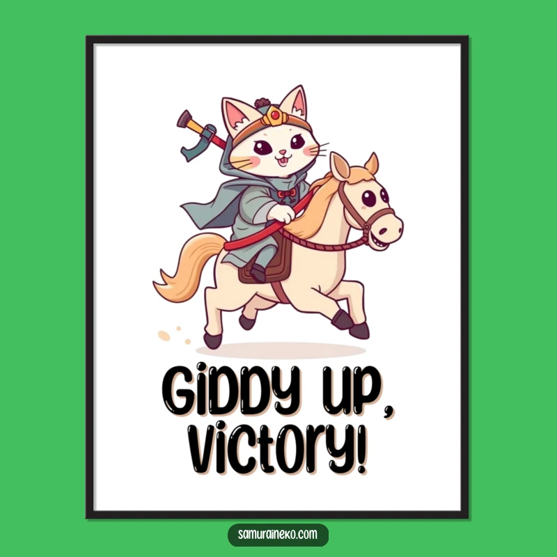 Funny Cat Samurai Hobby Horse Poster: Add Epic Humor to Your Walls