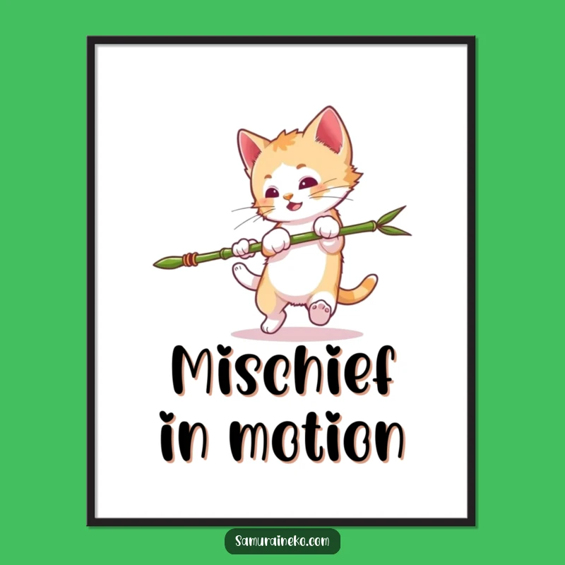 Funny Mischievous Kitten Poster: Ninja Somersault Art - Action-Packed Funny Gift