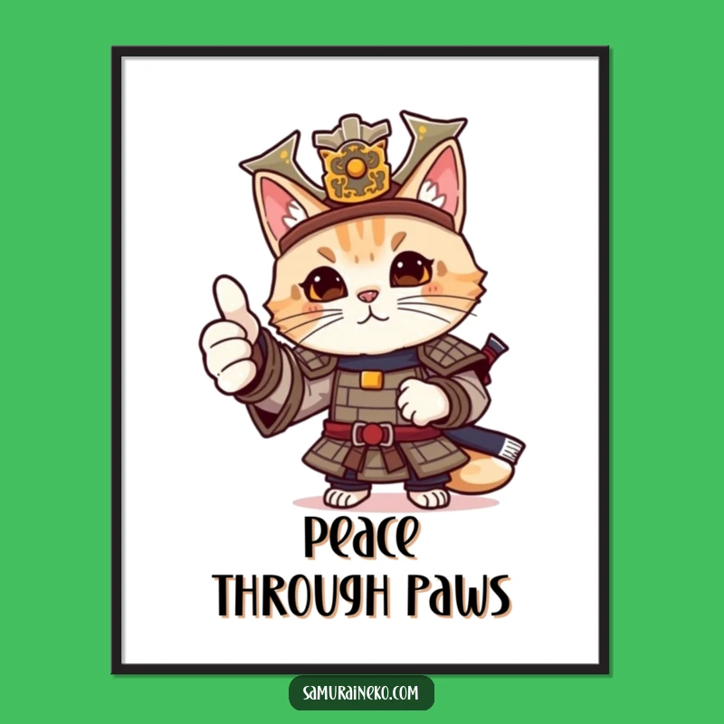 Funny Cat Samurai Thumbs-Up Poster: Add Cool Approval to Your Walls
