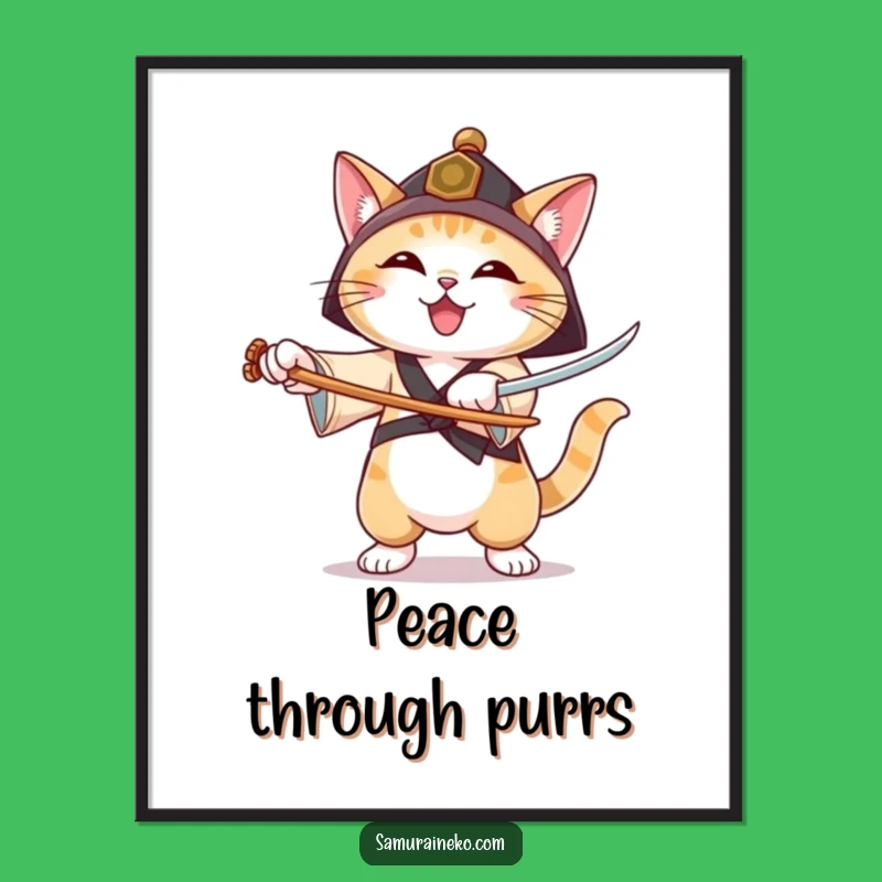 Funny Ronin Cat Poster: Joyful Swordsman Feline Art, Martial Arts Decor Gift